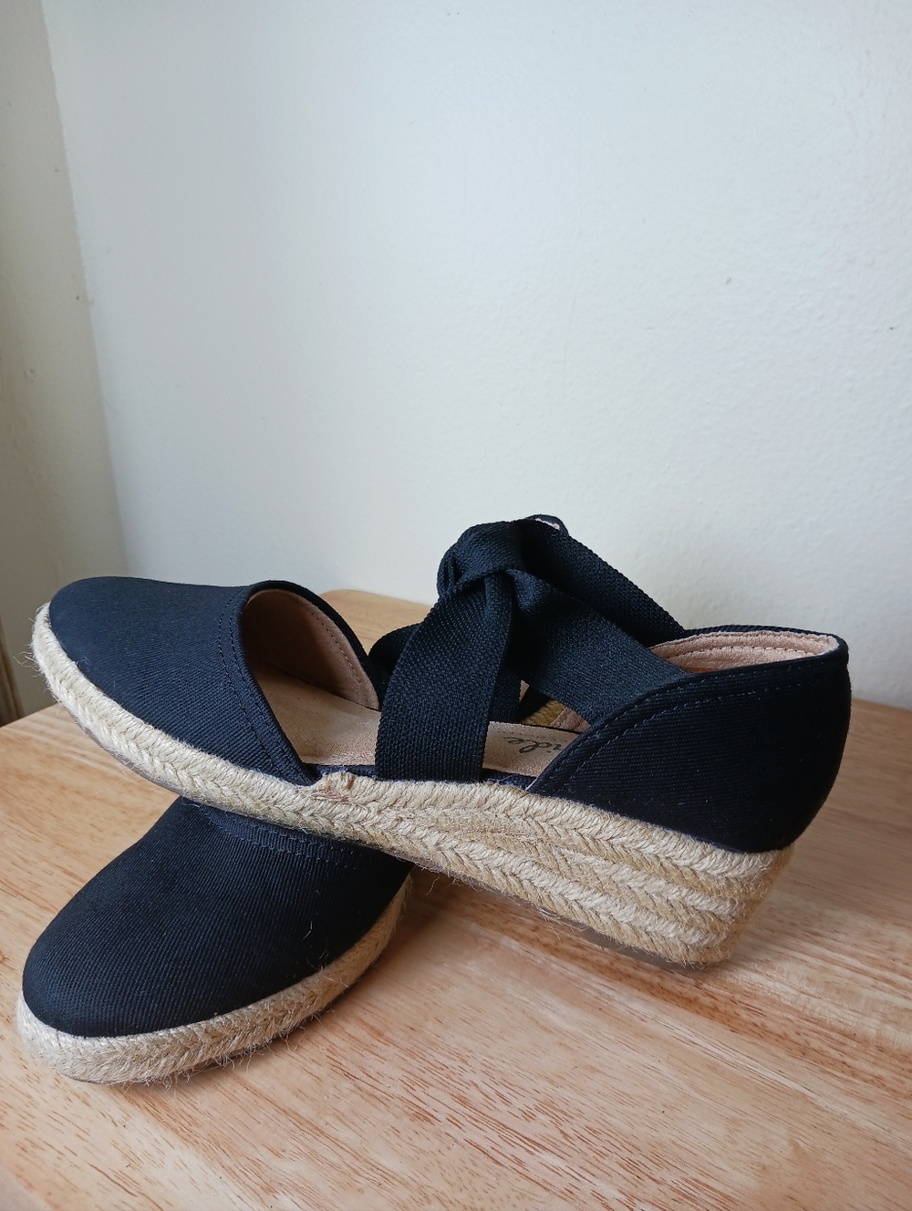 Life Stride Black Espadrille Wedge Sandals with Knot Strap